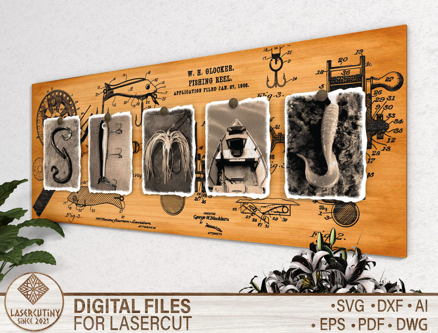 Fishing Word Sign Scene Letters SVG Laser Cut File for xTool and Glowforge