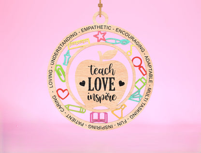Teacher Ornament SVG Apple Classroom Laser Cut File for Glowforge and LightBurn