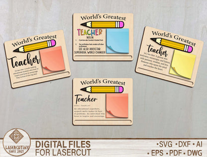 Personalized Teacher Sticky Note Holder SVG Laser Cut File for Glowforge and xTool