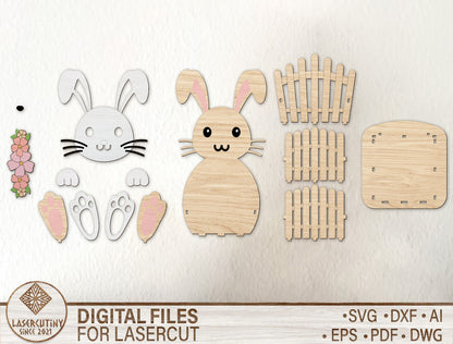 Easter Bunny Flower Basket SVG Cute Bunny Spring for LightBurn and xTool