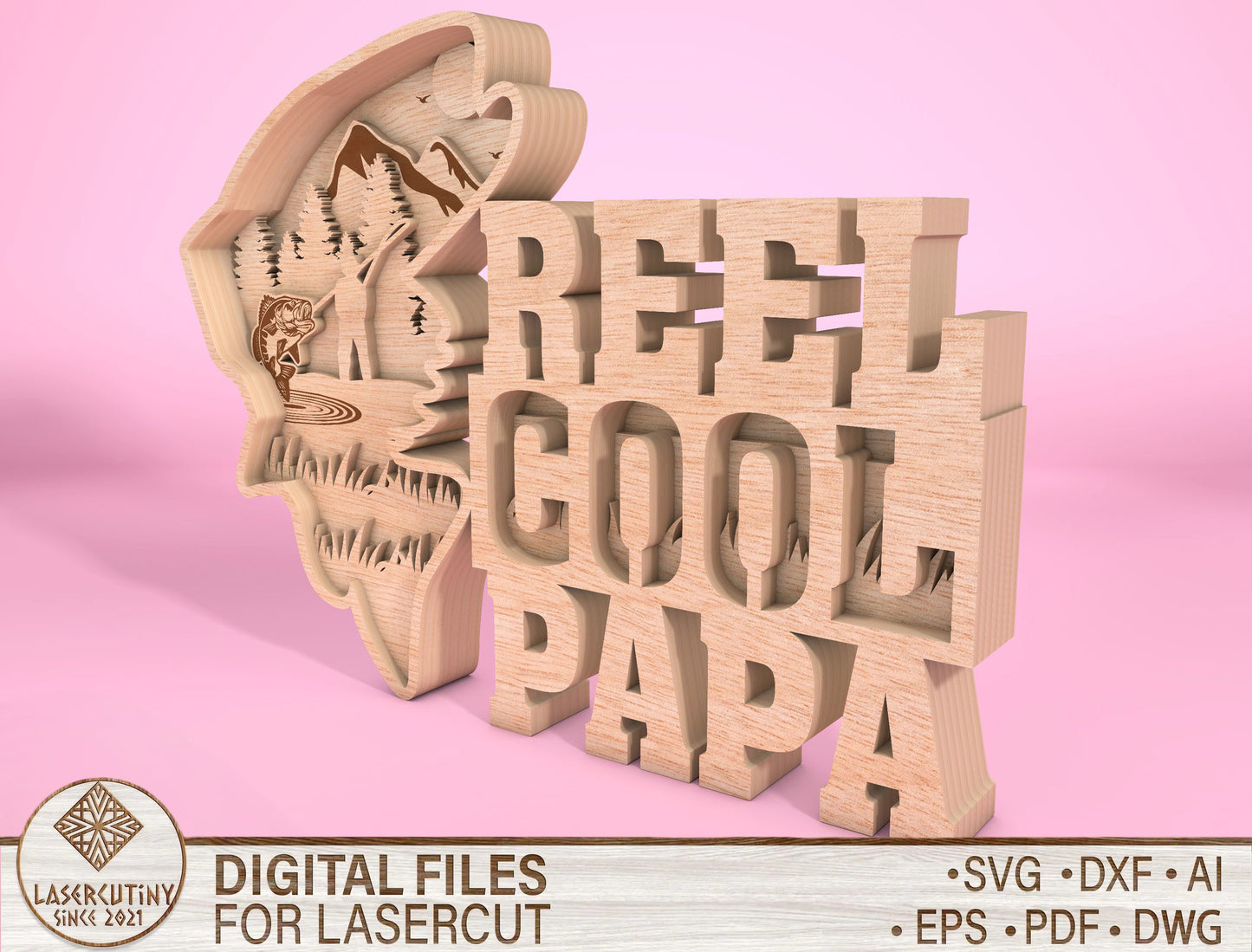 Real Cool Papa Fishing Multilayer SVG Laser Cut File for Glowforge