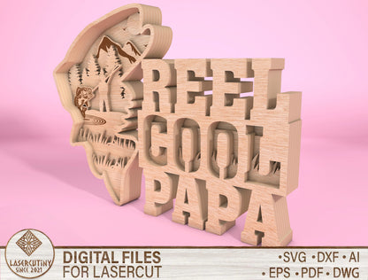 Real Cool Papa Fishing Multilayer SVG Laser Cut File for Glowforge
