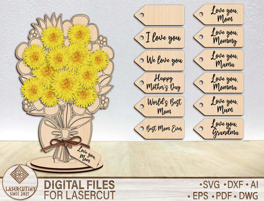 Floral Bouquet Holder SVG Flower Stand with Gift Tags for Glowforge