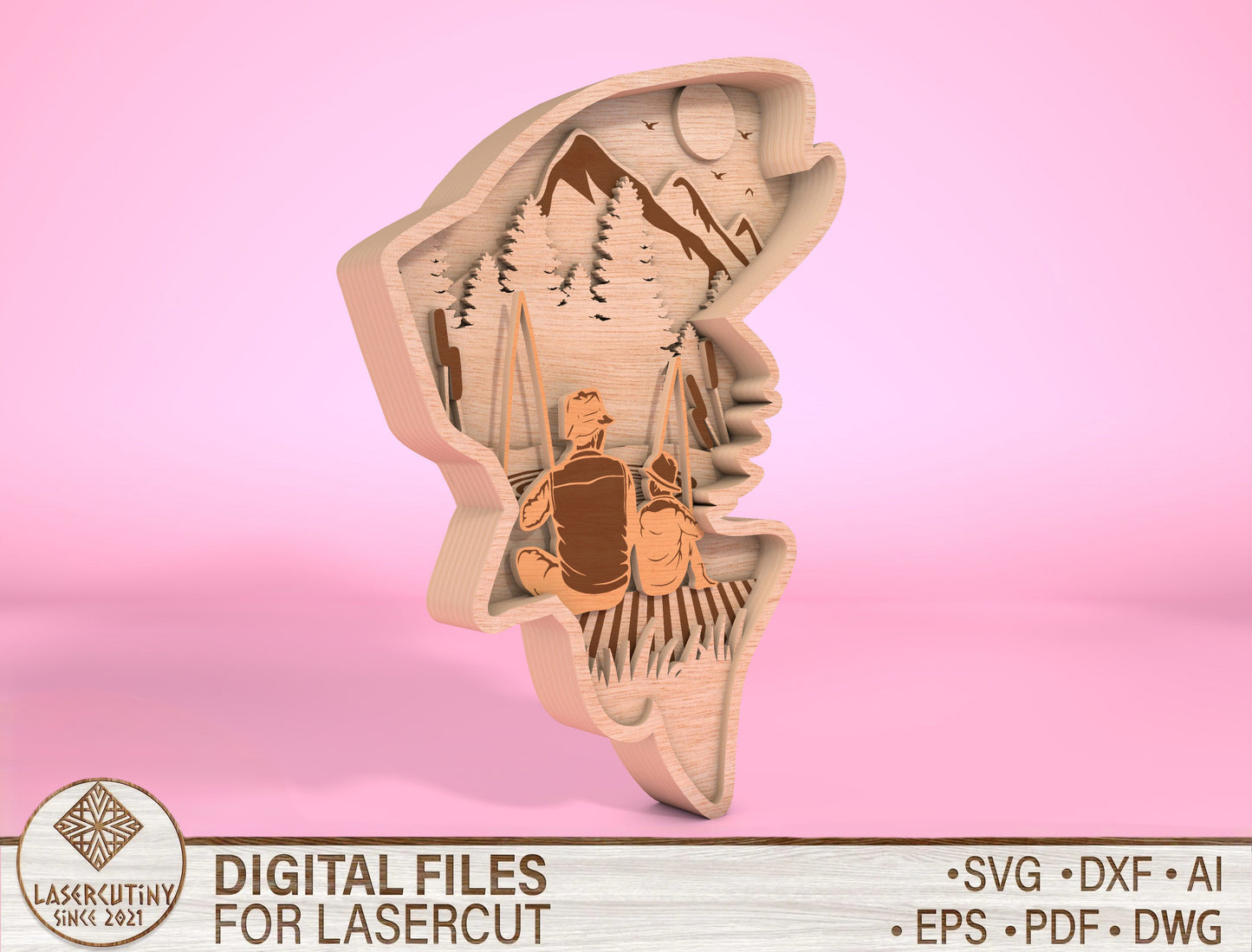 Multilayer Fishing Dad SVG Laser Cut File for Glowforge and xTool