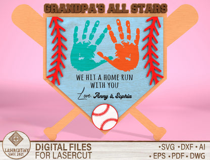 Baseball Dad Handprint Sign SVG for Glowforge and xTool