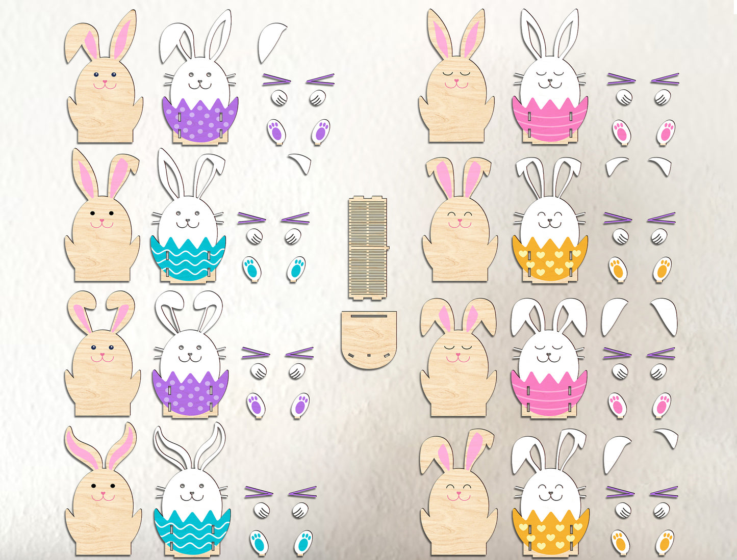 Playful Bunny Egg Holder Stand SVG Bundle 8 Designs for Glowforge and xTool