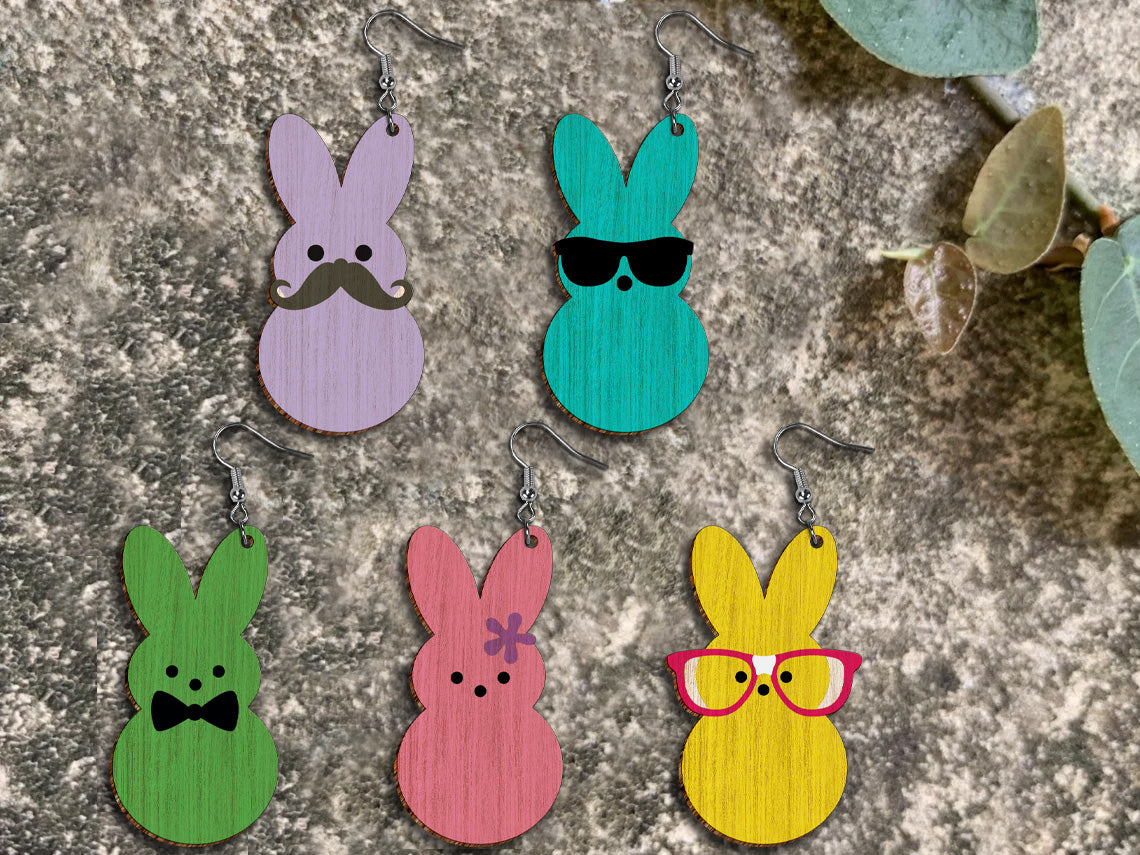 Easter Bunny Earrings SVG Bundle 15 Cute Pastel Rabbit for Glowforge