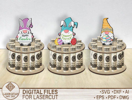 Easter Gnome Money Cake Holder SVG Spring Gnome Cash Stand for Glowforge