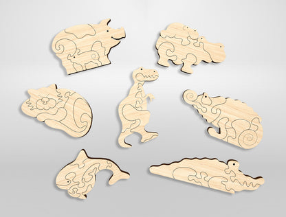 Animal Puzzle SVG Bundle Laser Cut File for Glowforge and LightBurn