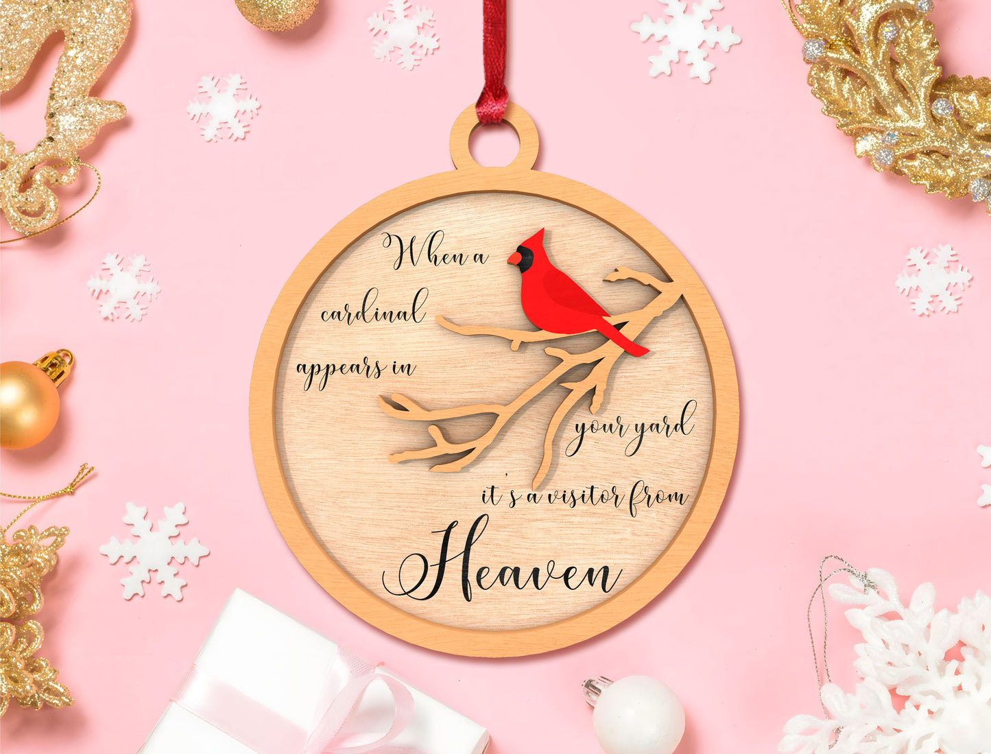 Cardinal Memorial Ornament SVG Christmas Laser Cut File for Glowforge and xTool
