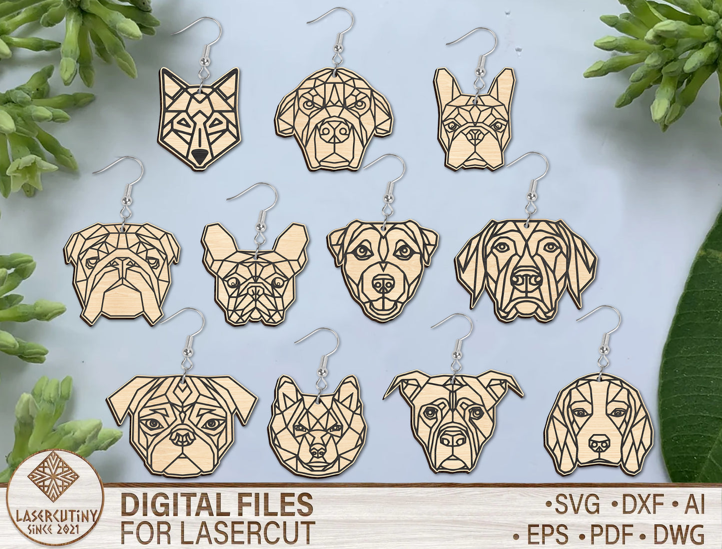 Geometric Animal Head Earring SVG Bundle for Glowforge and xTool