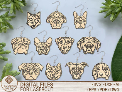 Geometric Animal Head Earring SVG Bundle for Glowforge and xTool