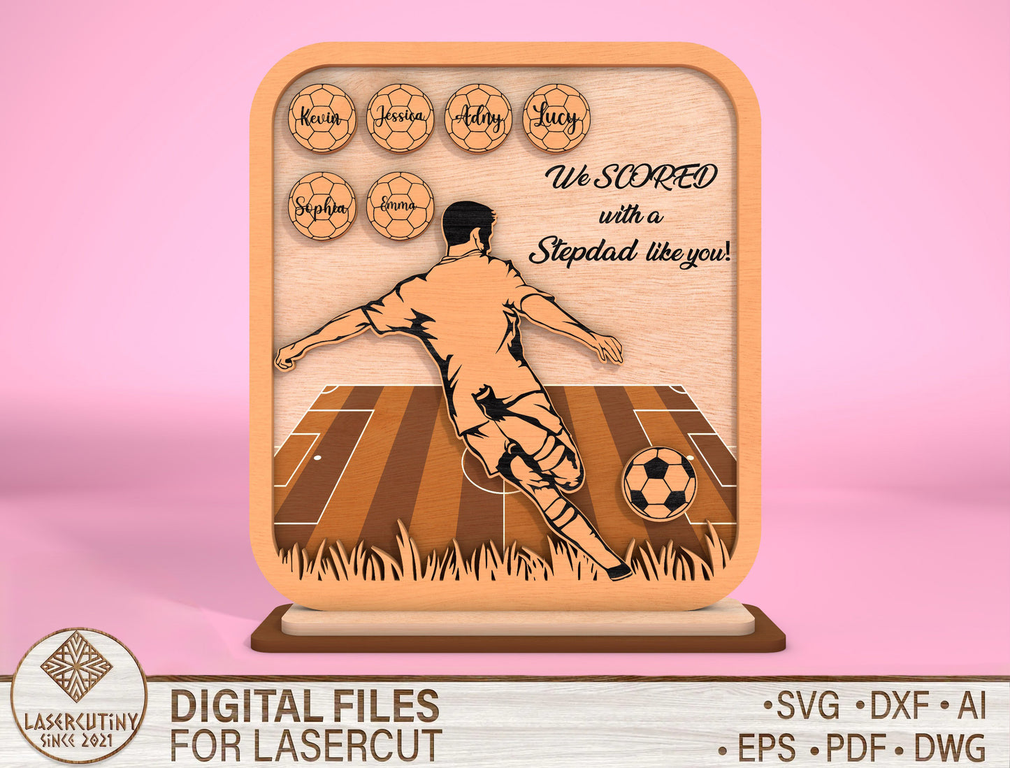 Personalized Soccer Dad Kids Names SVG for Glowforge and xTool