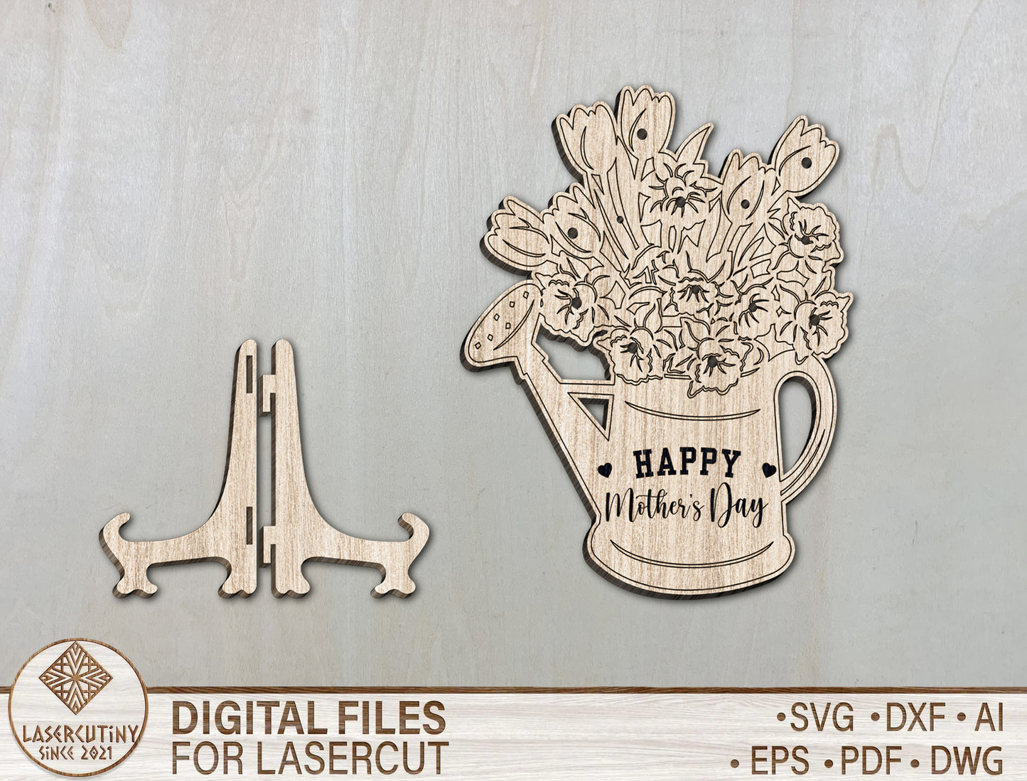 Floral Watering Can Mom Stand SVG Mother's Day Decor for Glowforge