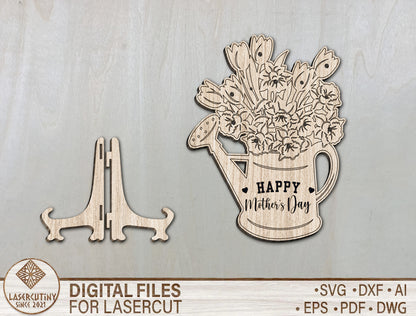 Floral Watering Can Mom Stand SVG Mother's Day Decor for Glowforge