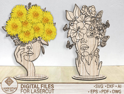 Abstract Floral Face Stand SVG Artistic Woman Line Art for Glowforge