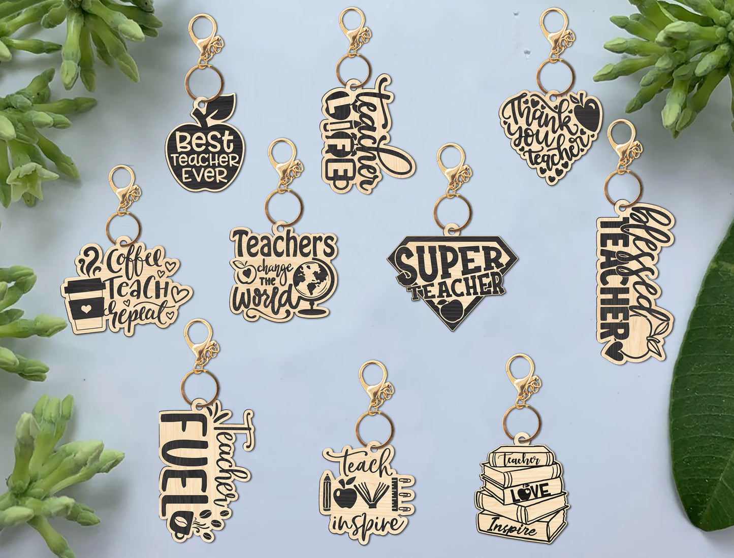 Teacher Keychain Bundle SVG Laser Cut File for Glowforge and xTool