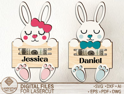 Personalized Easter Bunny Money Holder SVG Custom for LightBurn and xTool