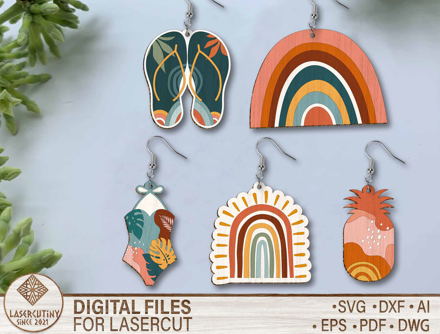 Boho Summer Earring SVG Bundle for Glowforge and LightBurn