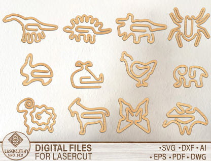 Animal Paper Clip SVG Bundle Laser Cut File for Glowforge and LightBurn