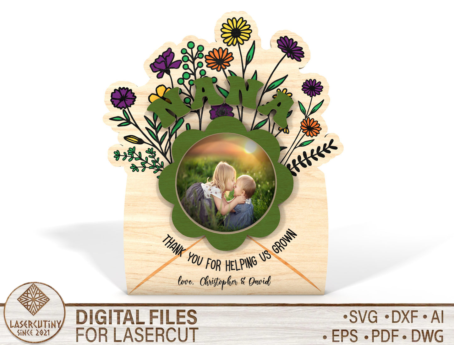 Floral Photo Magnet Mom Family SVG Bundle for Glowforge and xTool