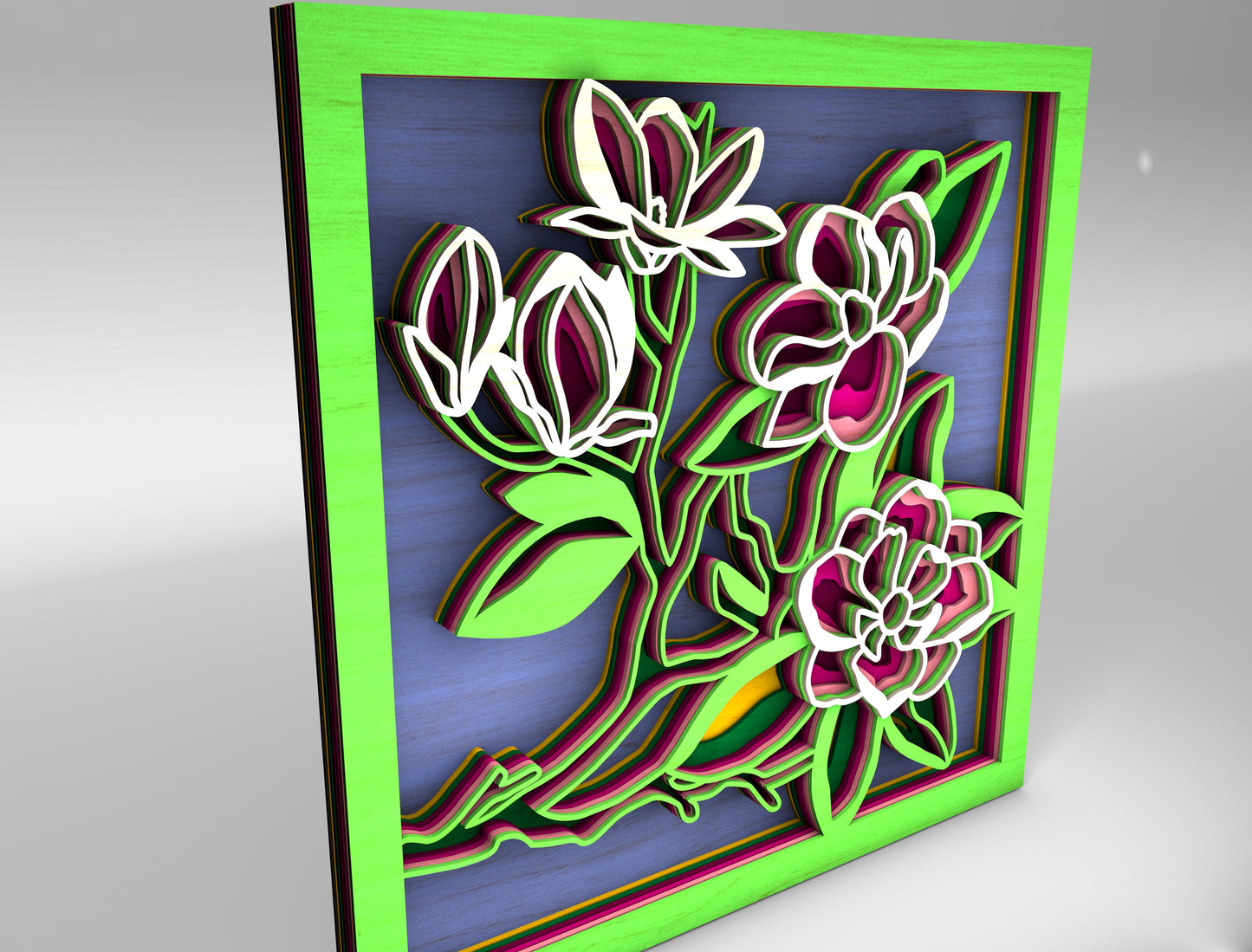 Multilayer Orchid Flower SVG Floral Frame Tabletop for Glowforge