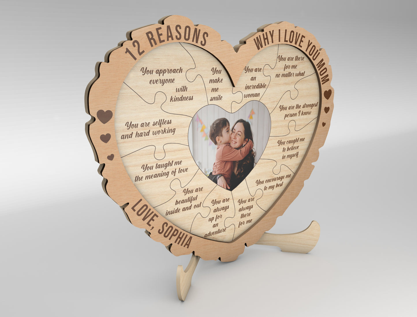 12 Reasons Why I Love You Mom SVG Heart Photo Sign for xTool