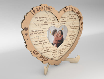 12 Reasons Why I Love You Mom SVG Heart Photo Sign for xTool
