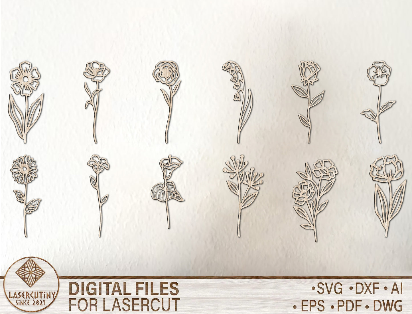 Botanical Flower Stem Detailed Line Art SVG for xTool and Glowforge