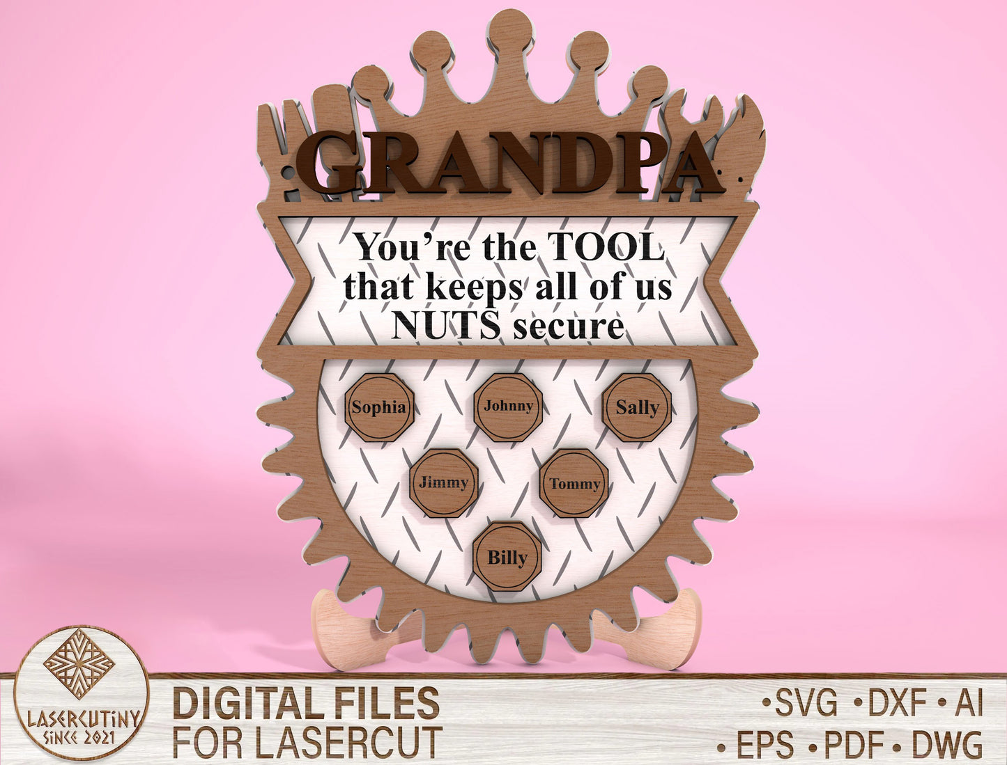 Personalized Tool Dad Gear SVG Laser Cut File for Glowforge and LightBurn