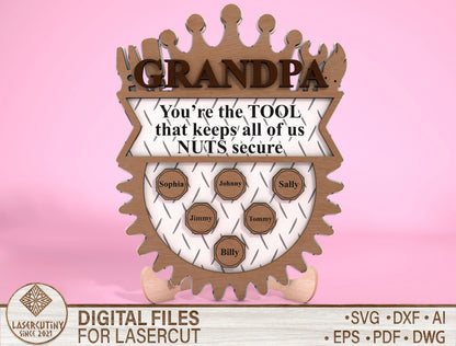 Personalized Tool Dad Gear SVG Laser Cut File for Glowforge and LightBurn