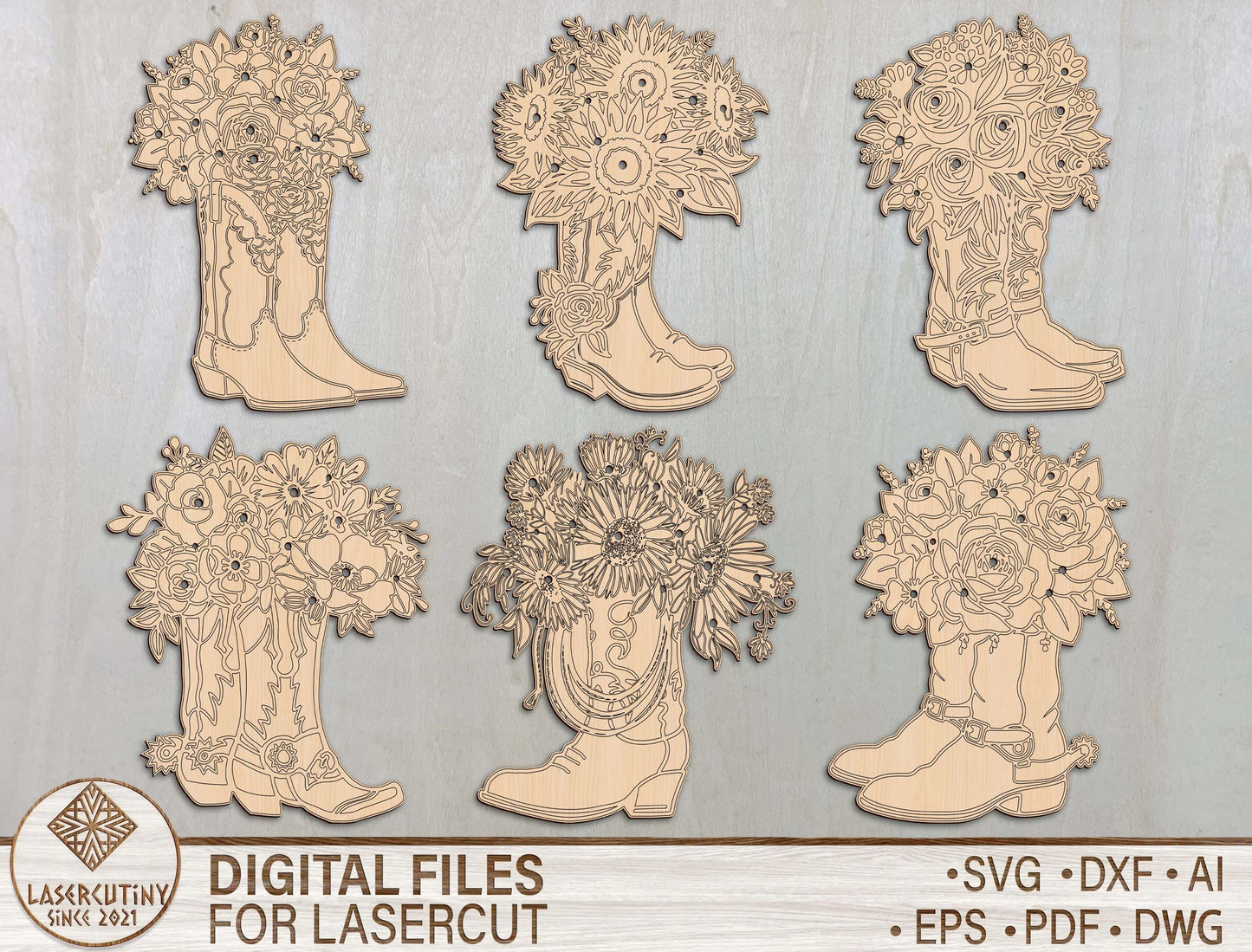 Cowboy Boot Floral Holder SVG Western Bouquet Stand for xTool