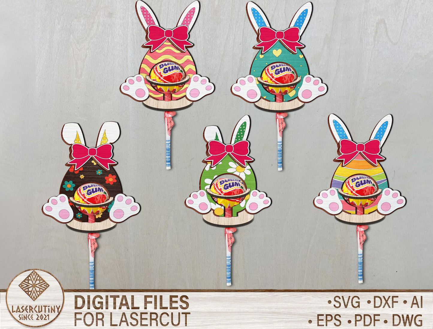 Easter Bunny Lollipop Holder SVG Bundle 15 Egg Candy for Glowforge and xTool