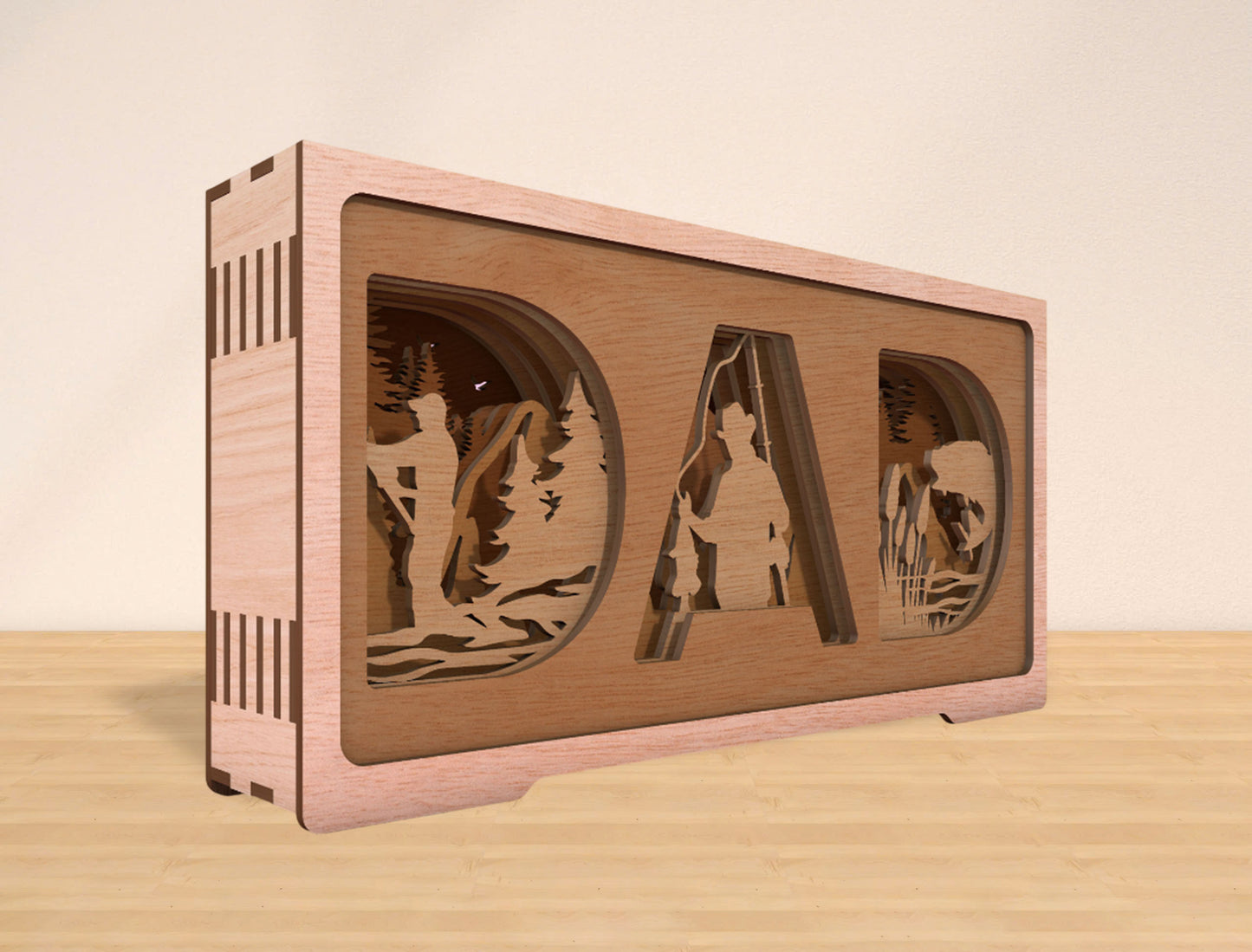 Dad Outdoor Multilayer Laser Cut File | Fishing Camping Dad Decor | Layered Wooden Shadow Box | Glowforge, xTool, LightBurn, etc.