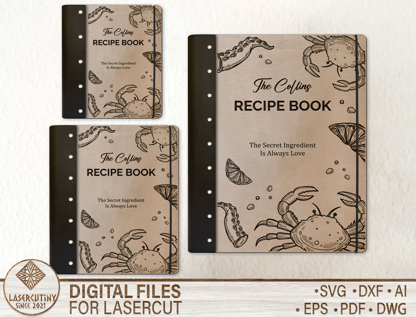 Mother's Day Seafood Recipe Book SVG Cookbook Cover for Glowforge