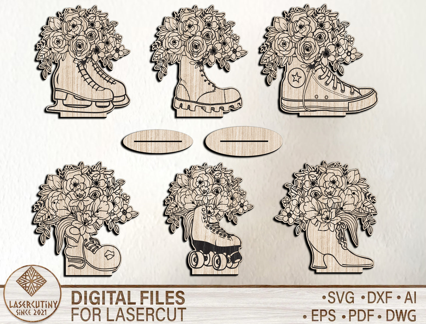 Floral Boot Stand SVG Flower Bouquet Shoe Decor for LightBurn and xTool