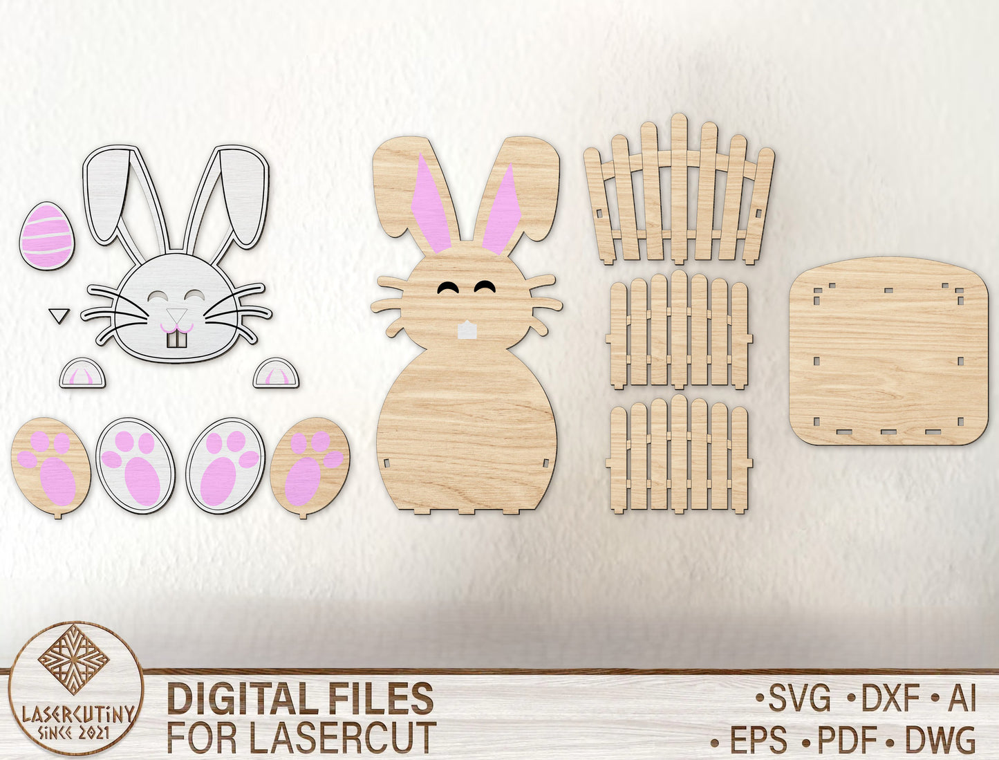 Cute Bunny Egg Holder Stand SVG Pastel Easter 2 Designs for LightBurn and xTool