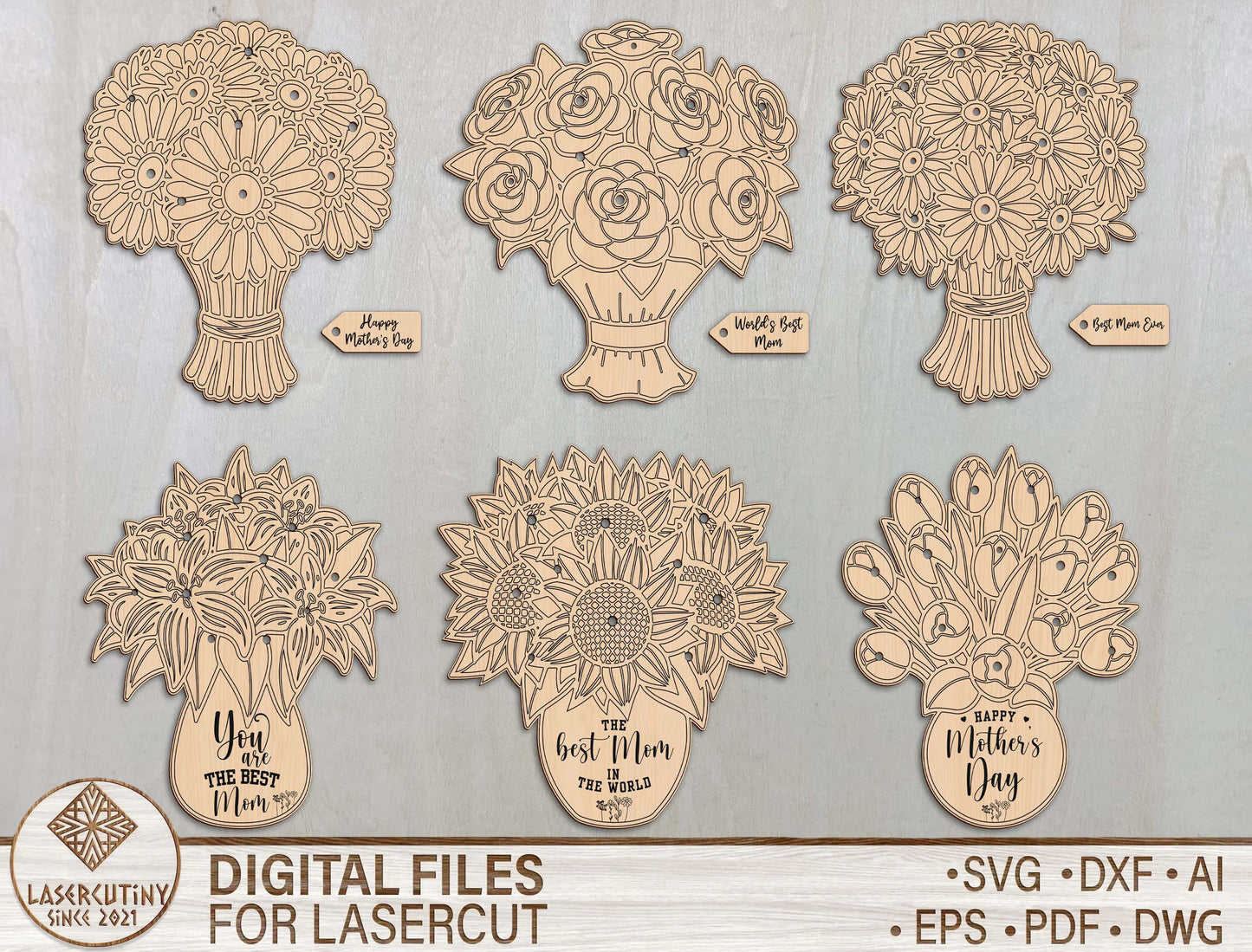 Mother's Day Bouquet Holder SVG Floral Insert Stand for Glowforge