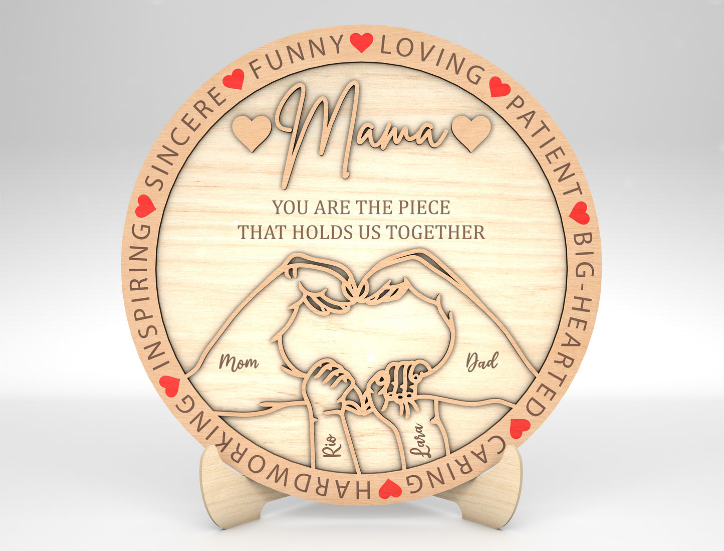 Mommy Mama Mom Family Hands Round Sign SVG for LightBurn and xTool
