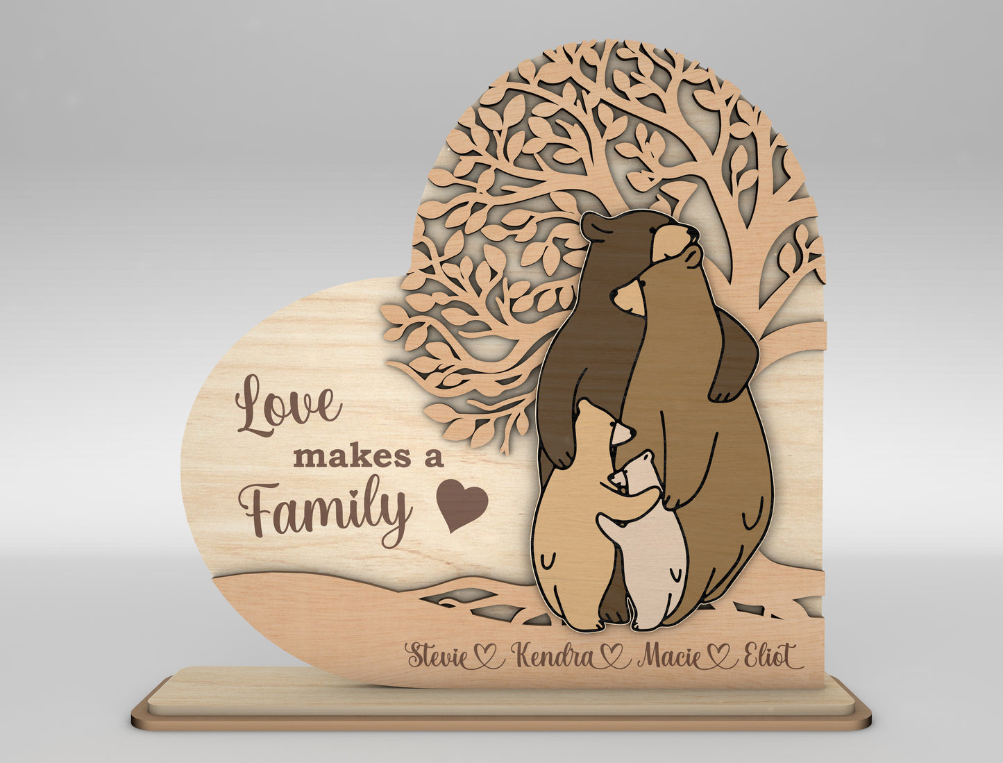 Bear Family Love Makes a Family Sign SVG for Glowforge