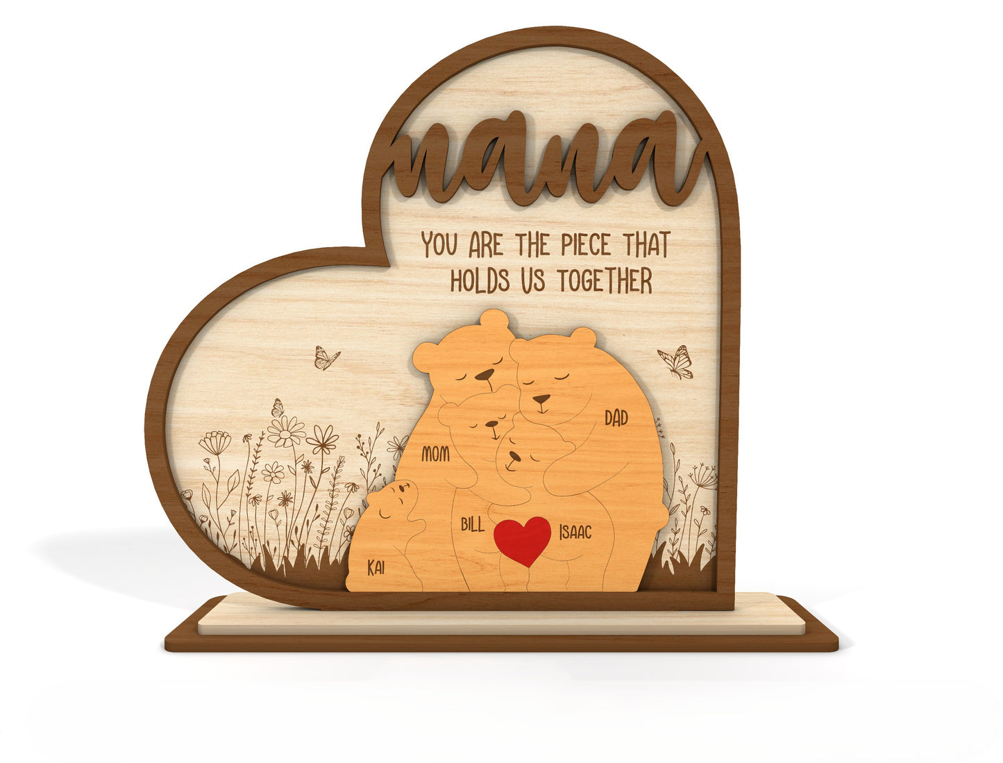 Mom Bear Family Puzzle Sign SVG Wooden Frame for Glowforge and xTool