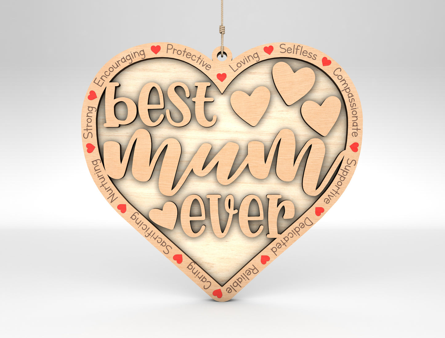 Best Mom Ever Heart Ornament SVG Multiple Titles for LightBurn