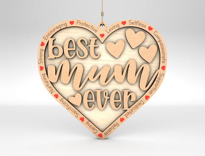 Best Mom Ever Heart Ornament SVG Multiple Titles for LightBurn