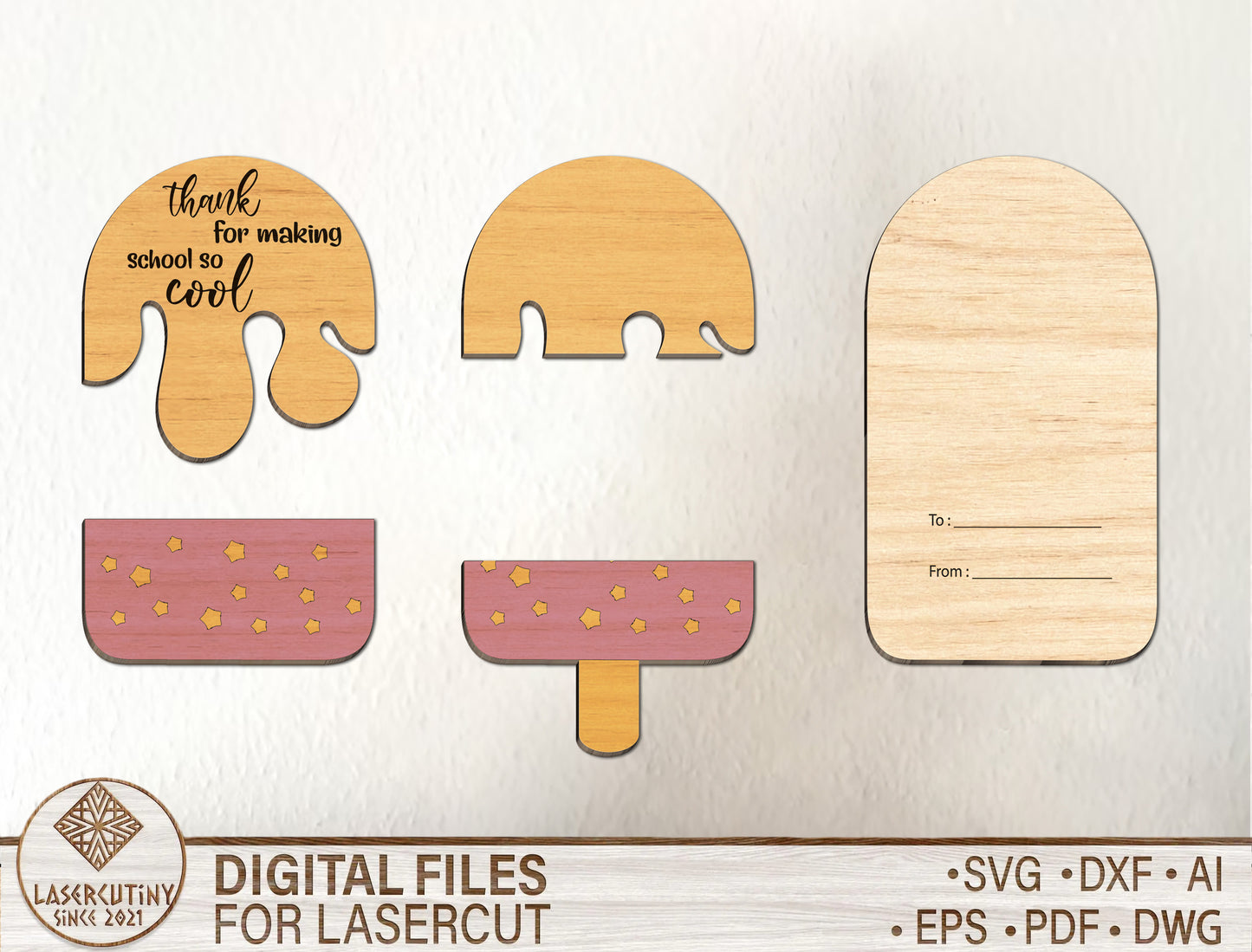 Teacher Ice Cream Card Holder Bundle SVG Laser Cut File for Glowforge and xTool