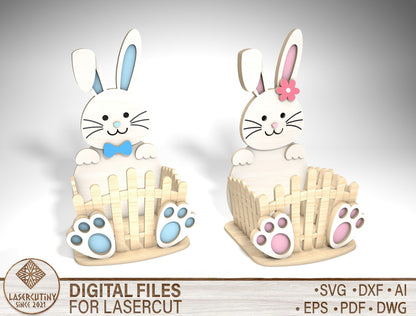 Cute Bunny Basket Holder SVG Easter Decor 2 Designs for Glowforge and xTool