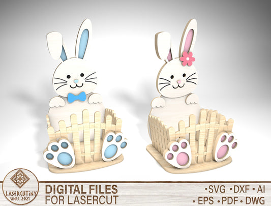Cute Bunny Basket Holder SVG Easter Decor 2 Designs for Glowforge and xTool