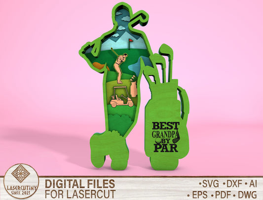 Multilayer Golf Grandpa Sign SVG Laser Cut File for Glowforge and LightBurn