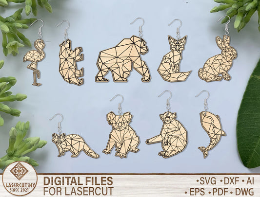 Geometric Animal Earring SVG Bundle Laser Cut File for xTool and LightBurn