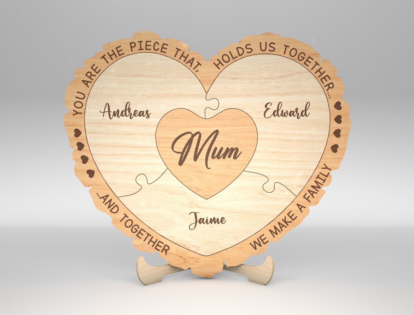 Custom Name Mom Puzzle Heart Sign SVG for Glowforge and xTool