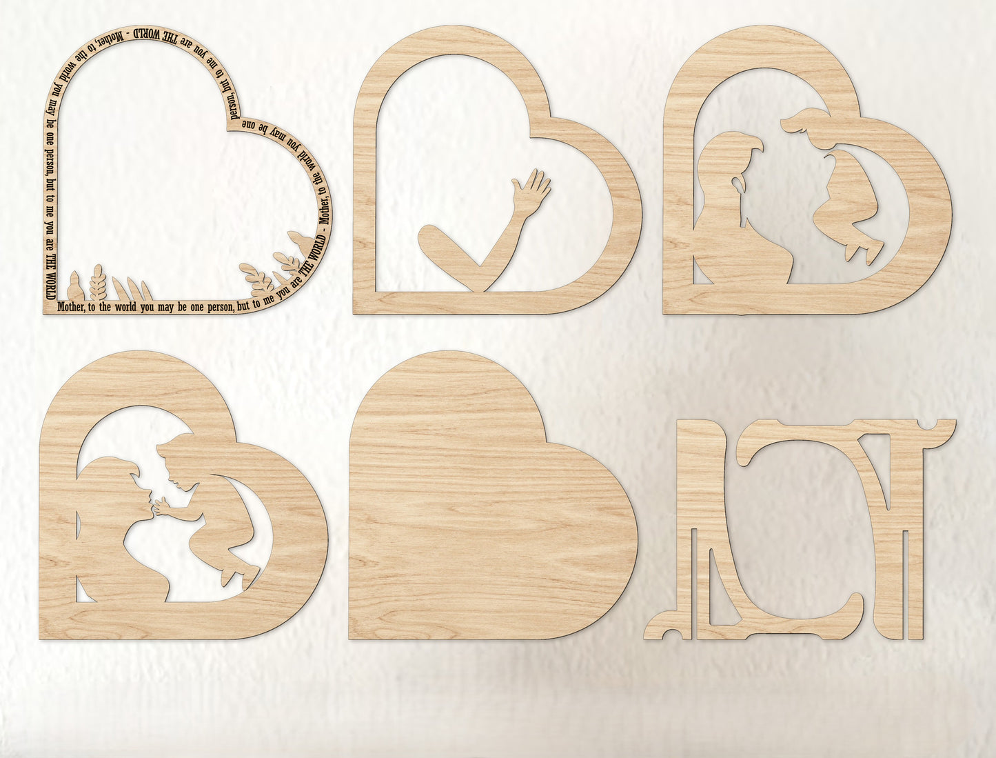 Mother and Child Silhouette SVG Heart Arch Wood Sign for Glowforge
